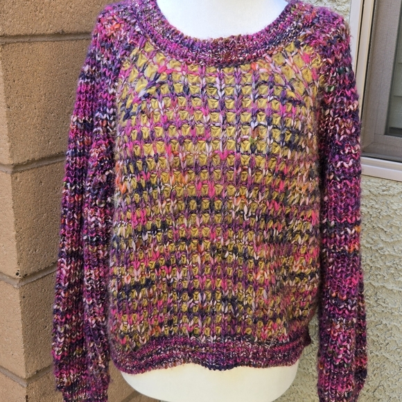 Anthropologie Moth Wool Blend Pink Yellow Knit Sweater - Picture 2 of 11